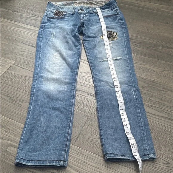 Guess | Vintage Y2K Stretch Light Blue Embellished Studded Skinny Jeans Size 27 - Picture 8 of 16